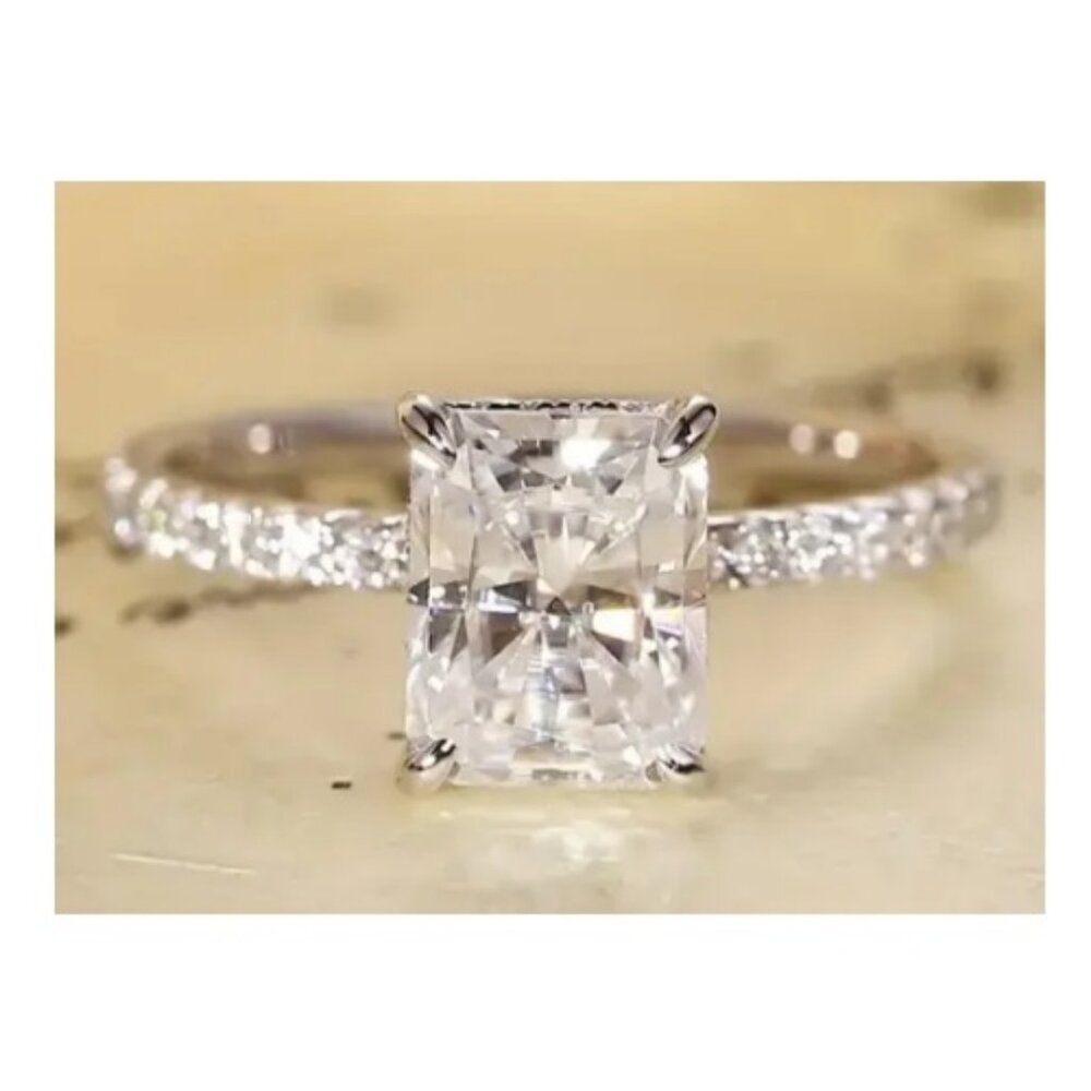 3 Carat Emerald Cut Lab Created Cubic Zirconia 14k Gold Plated Setting Ring - Picture 3 of 6